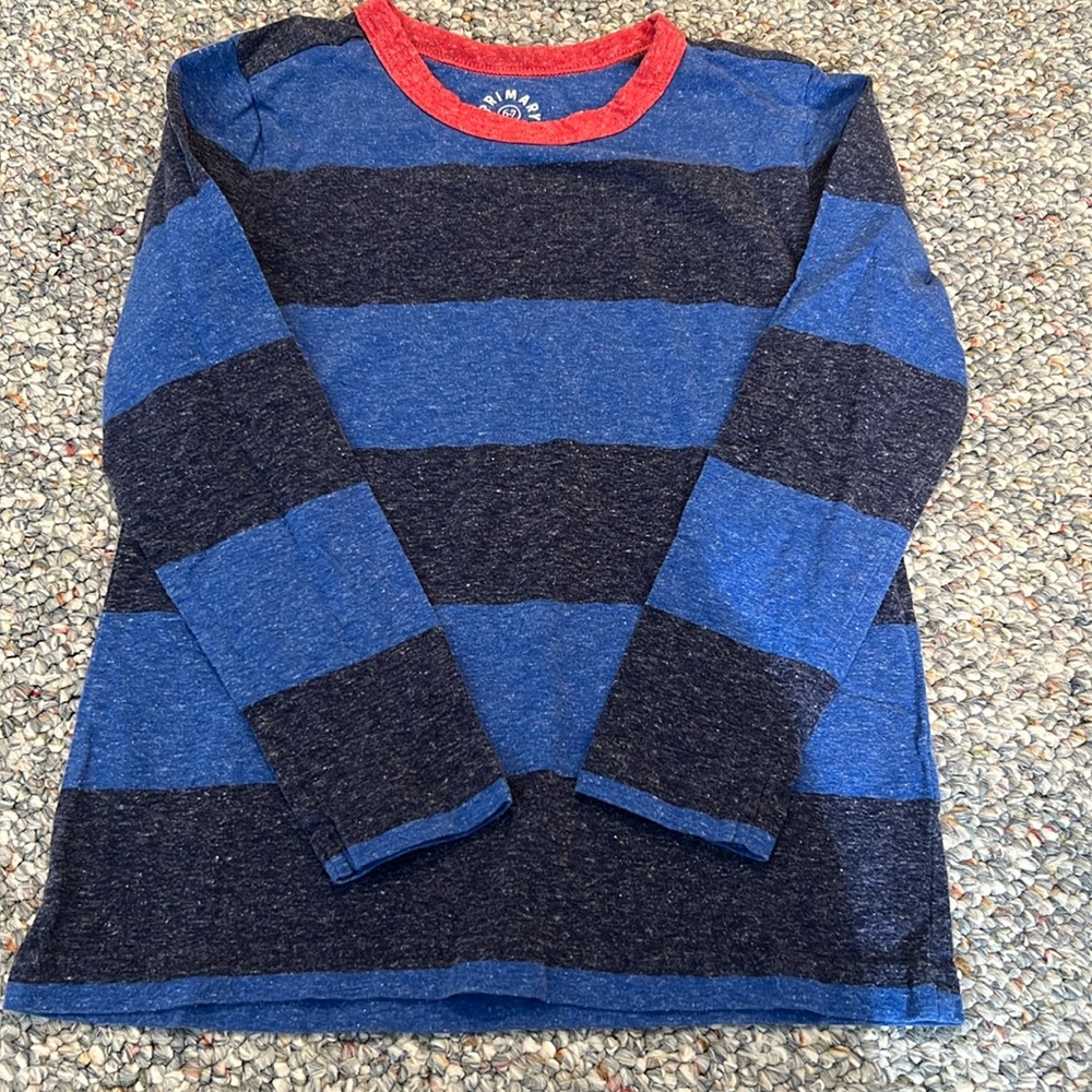 Primary striped long sleeved t-shirt. Size 6-7. Like new!!